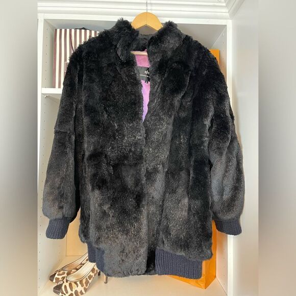 Scandinavian Fur Company black fur coat real Rabbit fur coat. Medium - Picture 1 of 14